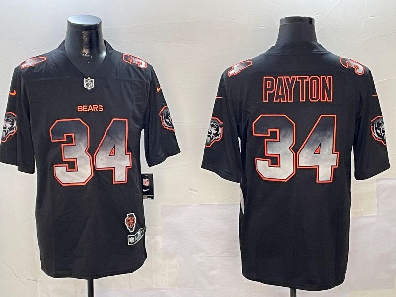 Men Chicago Bears #34 Payton Black Nike Smoke Fashion 2024 Limited NFL Jersey style 2